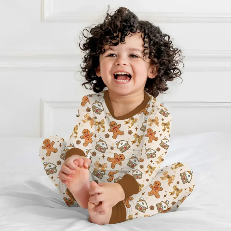 Brushstroke Gingerbread Two Piece Long Sleeve Pajama Set , Brushstroke Gingerbread Two Piece Long Sleeve Pajama Set - 12-18M
