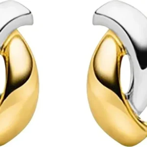 Bicolor-Titan-Ohrstecker, gebogene abstrakte Form: gold- und silberfarben