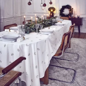 Tischdecke mit goldfarbenen Blättern aus Baumwolle und Viskose