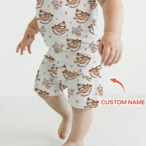 Custom Name Mama & Baby Sloth – Our First Mother’s Day 2026 Bamboo Two Piece Short Sleeve Shorts Pajama Set