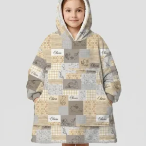 Personalized Classic Bear Patchwork Bamboo Blanket Hoodie