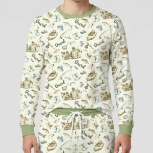 Custom Name Fishing Day Daddy & Me Matching Bamboo Men's Pajama Set