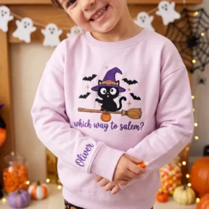 Witchy Cat Embroidered Bamboo Crewneck Sweatshirt