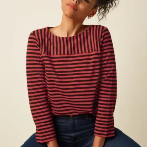 Boatneck Yoke Top Chopito Stripe - Fire Red