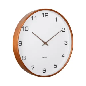 Karlsson Acento Wanduhr, runde Uhr mit weißem Zifferblatt und braunem Rahmen