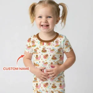Don't Worry, Be Capy Custom Name Bamboo Two Piece Short Sleeve Pajama Set