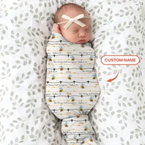 Bee Strong And Courageous Custom Name swaddle blanket