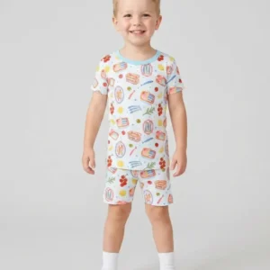 Preppy Sardines Bamboo Two Piece Short Sleeve Shorts Pajama Set