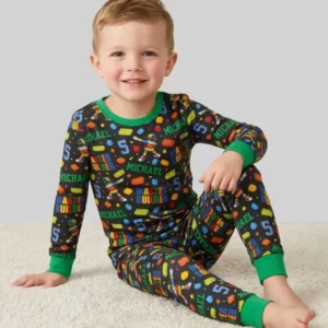 Custom Name and Age Master Builder Birthday Bamboo Two Piece Long Sleeve Pajama Set