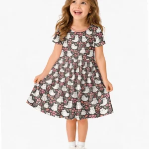 Cute Cottagecore Ghost Cats in Garden Bamboo Twirl Dress