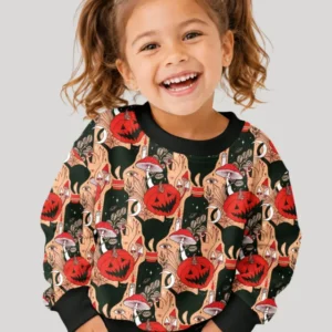 Black Cat And Pumpkin Halloween Bamboo Crewneck Sweatshirt