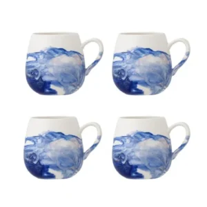 Becher-Set Fjordé – Blau- weiß Steingut (4-teilig)