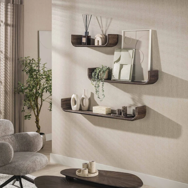 Wandregal Maya Teak U-Form 3er Set / Massiv Teak Espresso
