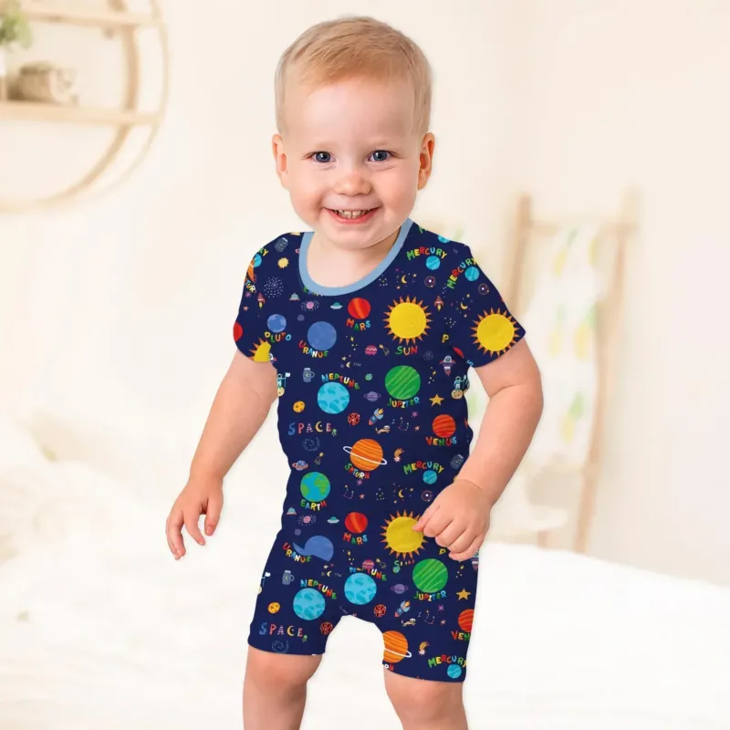 Solar Space Adventure Bamboo Two Piece Short Sleeve Shorts Pajama Set