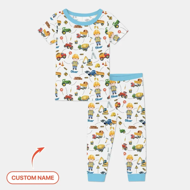 Custom Character Little Digger Adventures Bamboo Two Piece Short Sleeve Pajama Set