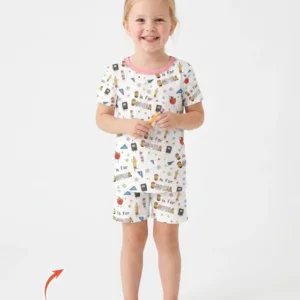 Personalized Back To School Bamboo Two Piece Short Sleeve Shorts Pajama Set