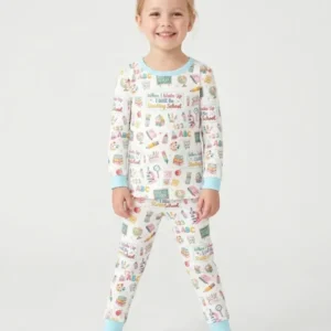 When I Wake Up I Will Be Starting School Bamboo Two Piece Long Sleeve Pajama Set