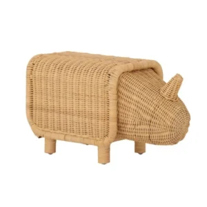 Kinder Aufbewahrungshocker Dani - handgefertigtes Nashorn aus Rattan mit Stauraum