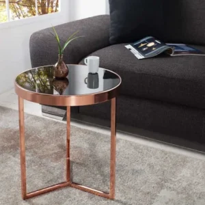 ASTRO Design Beistelltisch Original 50cm kupfer Metall schwarze Glasplatte Couchtisch rund