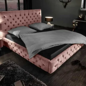 Queensize Doppelbett PARIS 160x200cm altrosa Samt Chesterfield Design