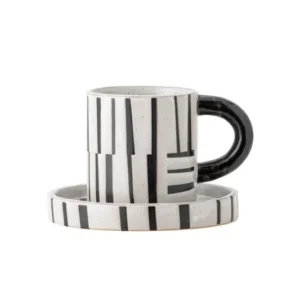 Becher-Set Evoa – Schwarz/Weiß Steingut mit Untertasse
