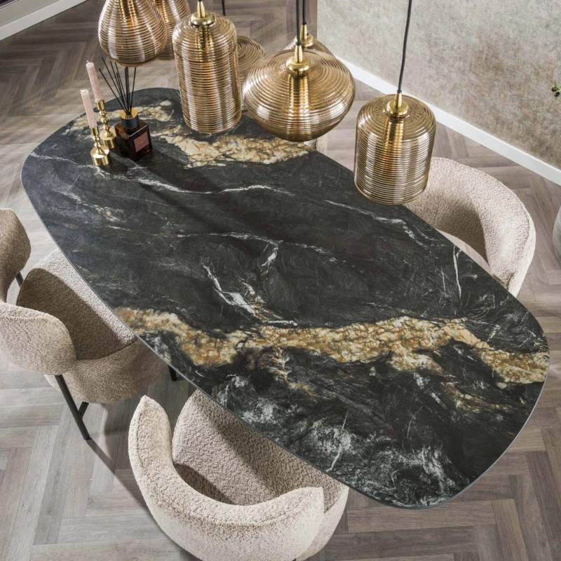 SPIDER Esstisch dänisch oval 180cm / Keramik fossil black