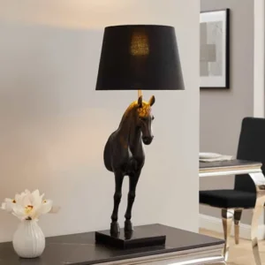 BLACK BEAUTY Extravagante Tischlampe 75cm schwarz gold Pferde-Skulptur