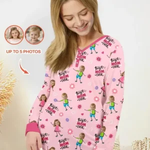 Custom Photo "Best Mom Ever" Doodle Bamboo Women Pajama Set