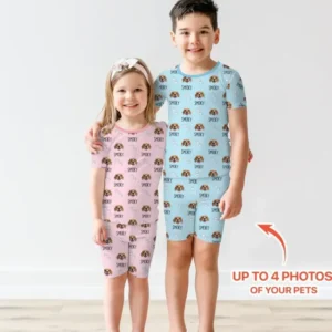 Custom Name and Pet Photos Bamboo Two Piece Short Sleeve Shorts Pajama Set