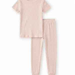 Blush Ribbed Bamboo Two Piece Short Sleeve Pajama Set