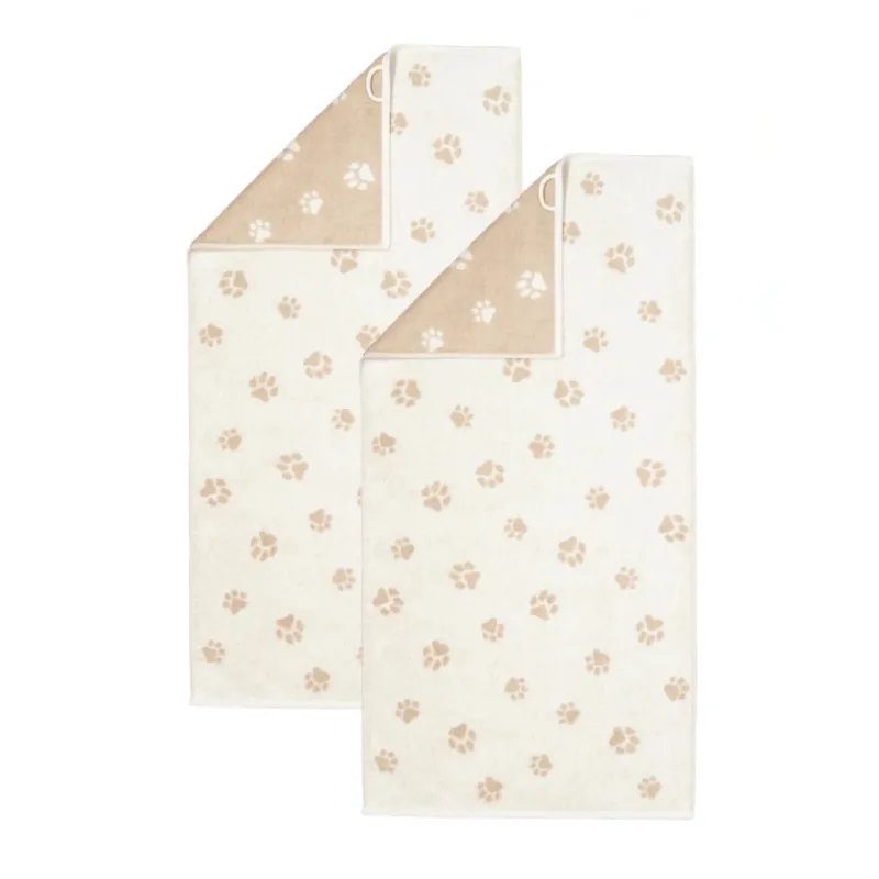 2er Handtuch-Set 50 x 100 cm We Love Dogs Pfoten Natur
