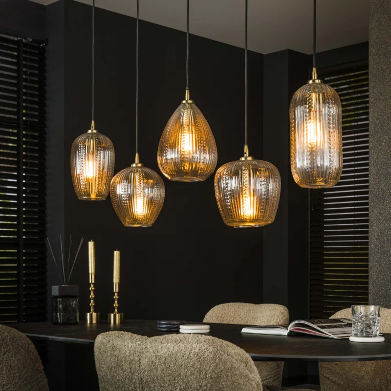 Pendelleuchte Diamond Grain 5-Fassungen / Diamantglas