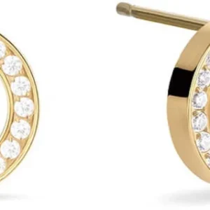 Runde Ohrstecker mit Steinchen, goldfarbenes Schmuckstück mit glitzerndem Kreis aus Kristallen