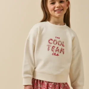 Mädchen-Sweatshirt mit Schriftzug aus Liberty®-Stoff – Bio-Baumwolle