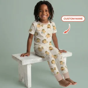 Custom Name Passover Afikoman Bamboo Two Piece Short Sleeve Pajama Set