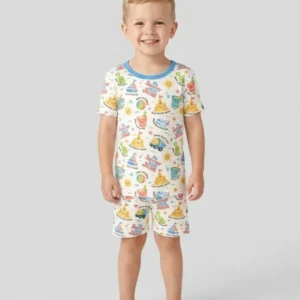 Colorful Summer Beach With Jesus Bamboo Two Piece Short Sleeve Shorts Pajama Set