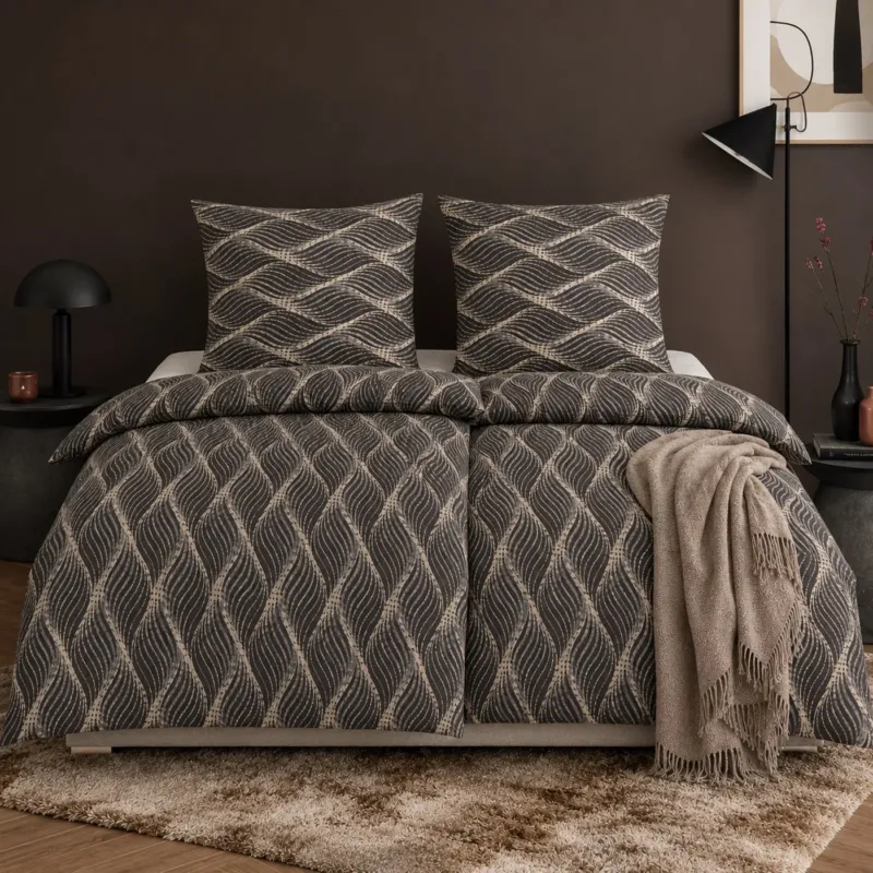 4 tlg Irisette Flanell Bettwäsche 8371-11 Rauten grau natur 135x200