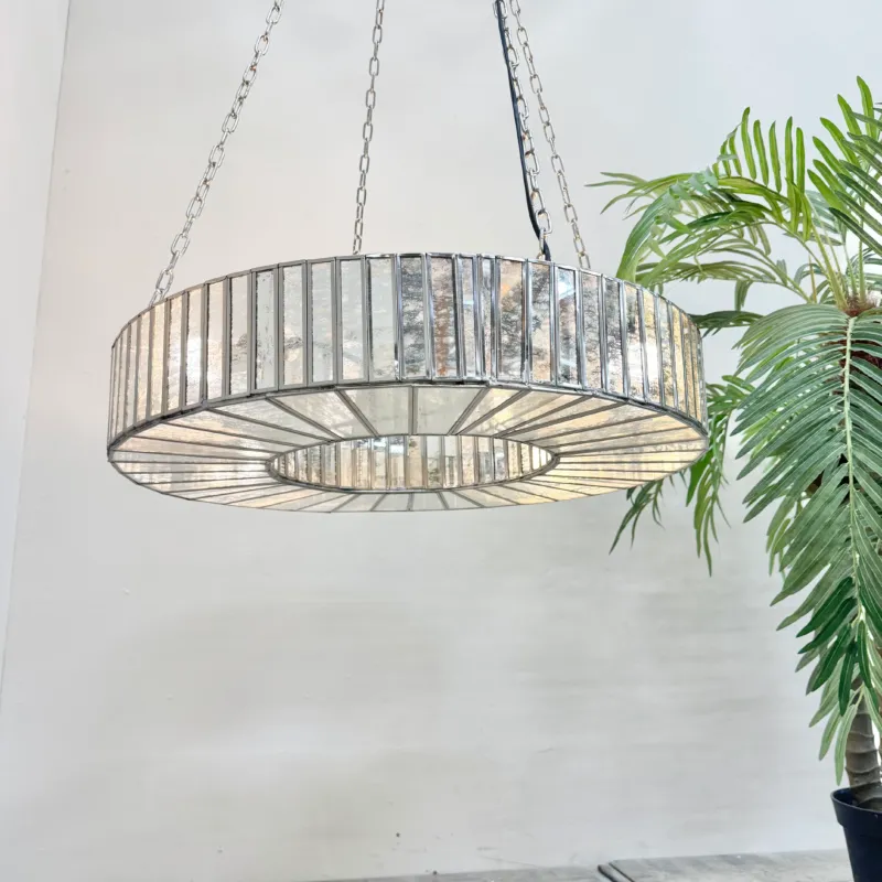 PTMD Erdan XL Design Kronleuchter Hängelampe Silber Glas Lampe Ring Neu
