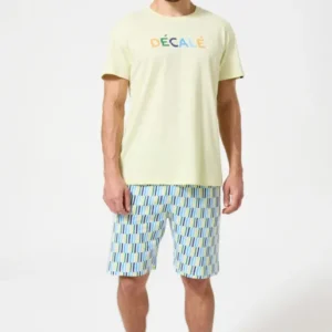 Pyjama Homme Décalé Manches courtes Imprimé rayures géométriques multicolores 1