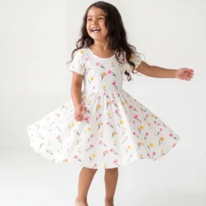 Soft Tulip Floral Spring Garden Bamboo Twirl Dress