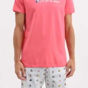 Pyjama Homme J'ai pas de réseau Imprimé carreaux et illustrations camping 1