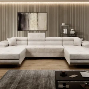 Designer Sofa Calvera U mit Schlaf- und Klappfunktion in Cord