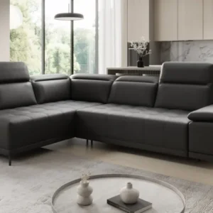 Designer Ecksofa Lyra mit elektrischer Schlaffunktion in Echtleder
