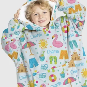 Custom Name Summer is Fun Bamboo Blanket Hoodie