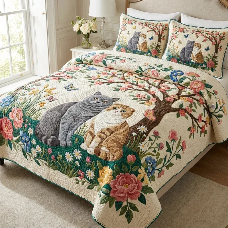 Blossom Canopy Kittens Bamboo Quilt Bedding Set