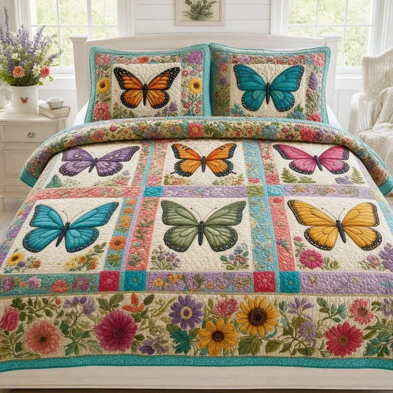 Butterfly Flora Bamboo Quilt Bedding Set