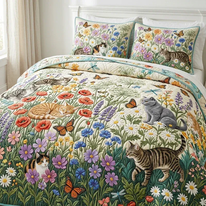 Butterfly Kittens Bamboo Quilt Bedding Set