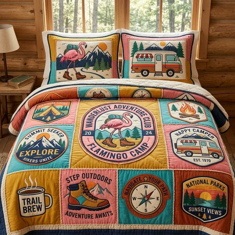 Camp Badges Bamboo Quilt Bedding Set