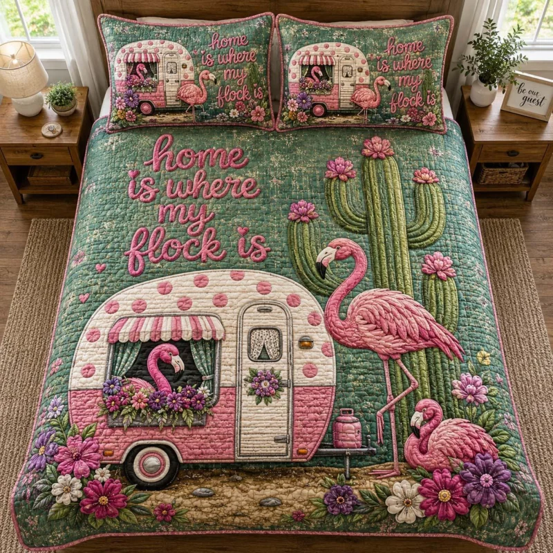Camp Flamingo Bamboo Quilt Bedding Set