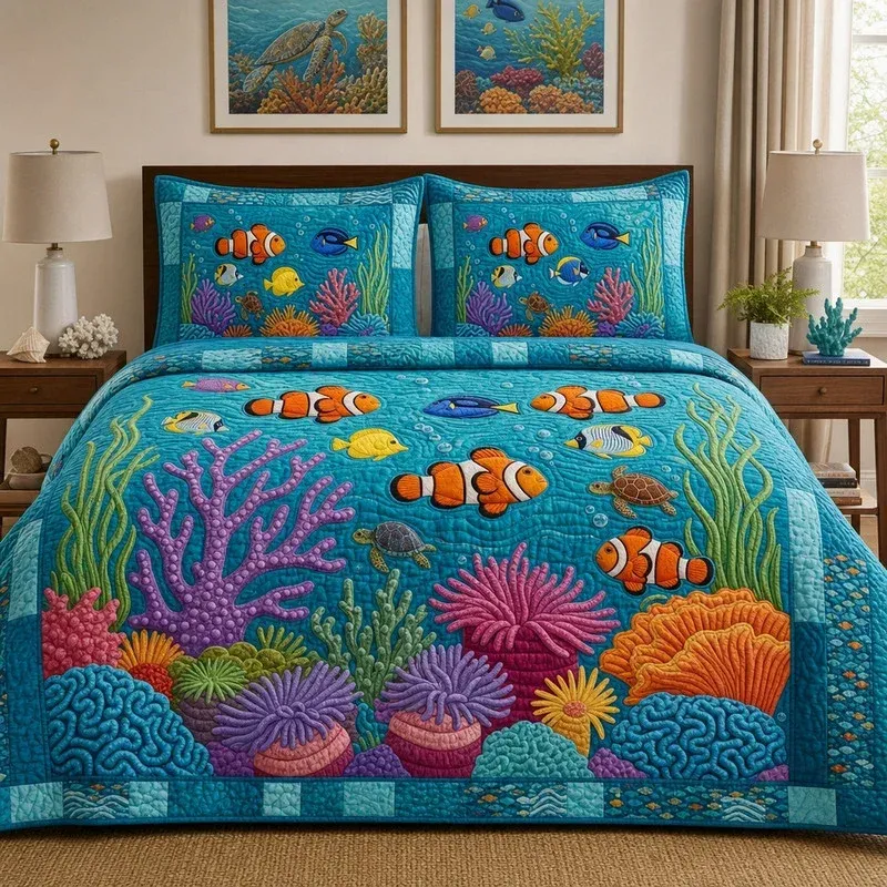 Clownfish Ocean Bamboo Quilt Bedding Set